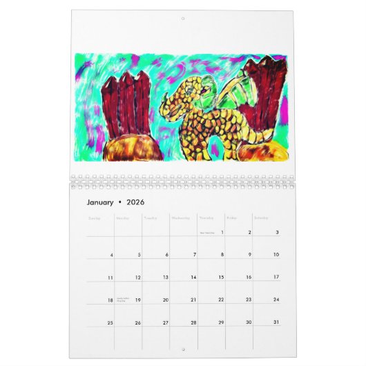 Calendrier Mural Dragon et pierres gemmes (Jan 2026)