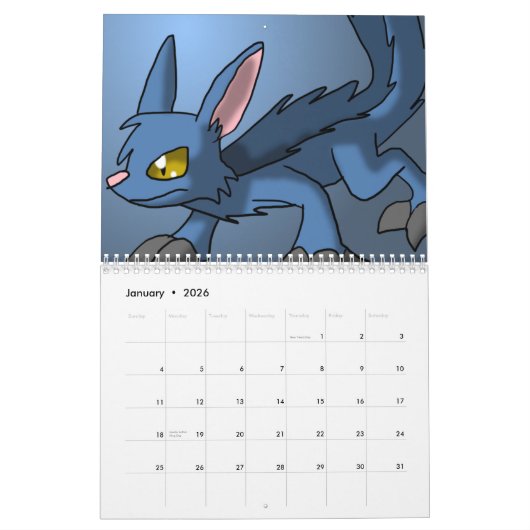 Calendrier Mural Dragons de Ganene K. Calendar 1 (Jan 2026)