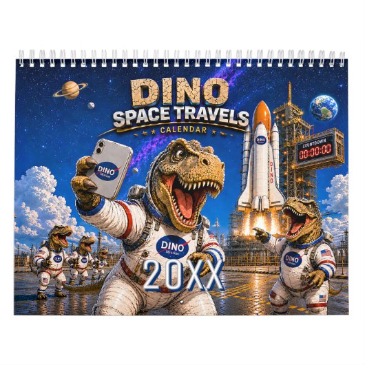 Calendrier mural drôle de dinosaure astronaute (Protection)