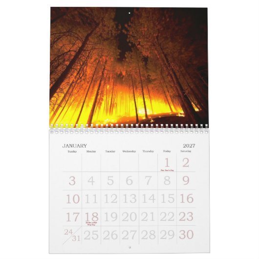 Calendrier mural du feu de flammes (Jan 2027)