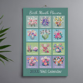 Calendrier mural élégant des fleurs de naissance d