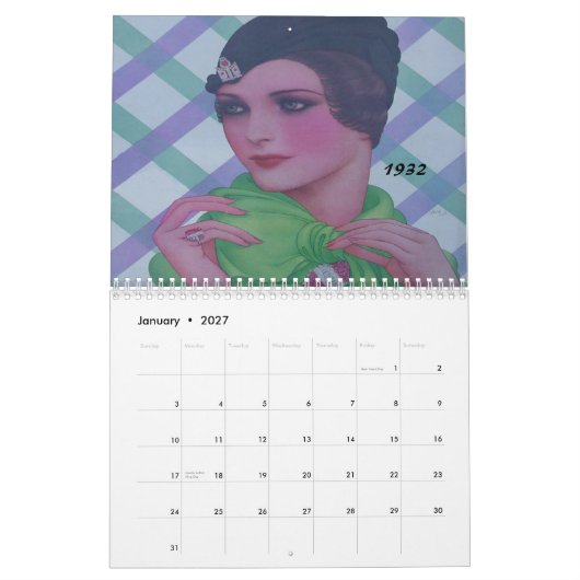 Calendrier Mural femmes à la mode des années 1930 (Jan 2027)