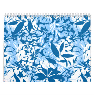 Calendrier Mural Floral bleu affligé tropical