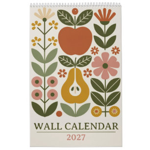 Calendrier mural floral moderne du milieu du siècl