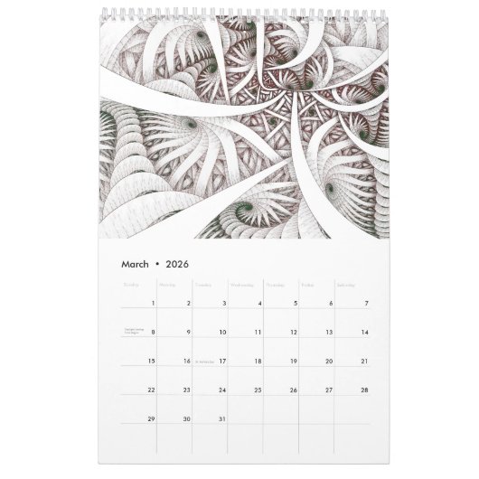 Calendrier Mural Fractale en spirale "en baisse" (Mar 2026)