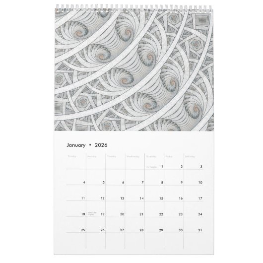 Calendrier Mural Fractale en spirale "en baisse" (Jan 2026)