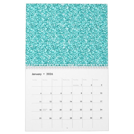 Calendrier Mural Girly, parties scintillantes bleues d'Aqua (Jan 2026)