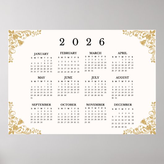 Calendrier mural horizontal 2026 Poster (Devant)