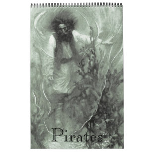 Calendrier Mural Illustration vintage Pirate de 12 mois