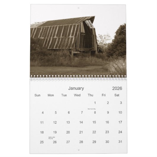 Calendrier Mural Images des granges abandonnées au Missouri Ozarks (Jan 2026)