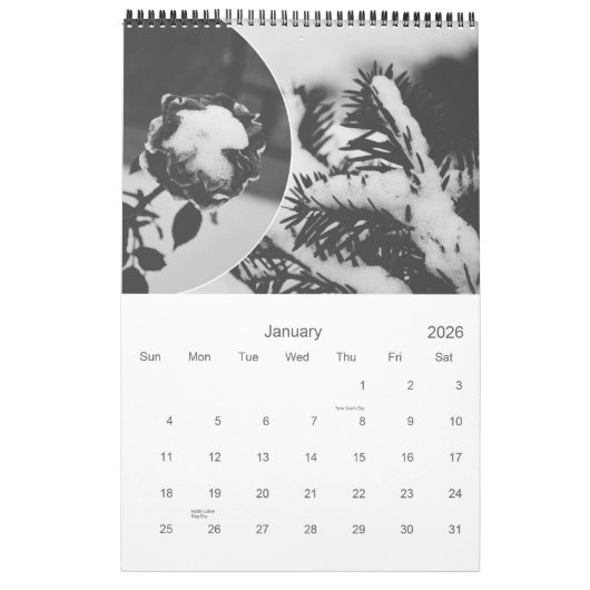 Calendrier Mural le Calendar*2104 noir et blanc (Jan 2026)