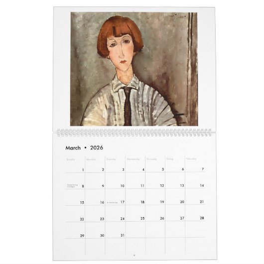 Calendrier Mural Les femmes de Modigliani 2026 (Mar 2026)