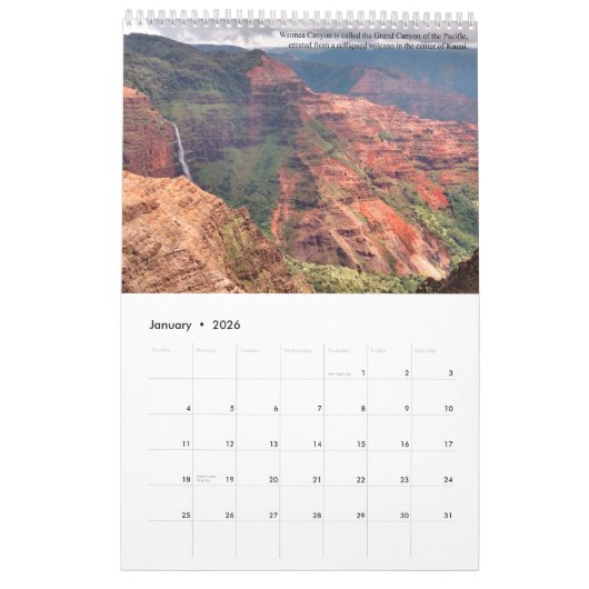 Calendrier Mural L'île des Jardins de Kauai Ancien Paradis (Jan 2026)