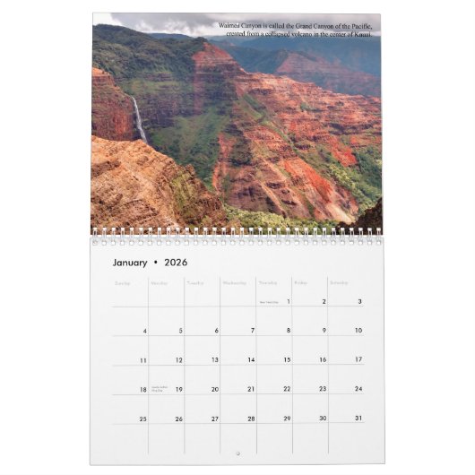 Calendrier Mural L'île des Jardins de Kauai Ancien Paradis (Jan 2026)