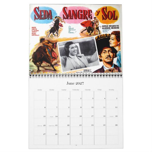Calendrier mural mexicain d'affiche de film (Jun 2027)