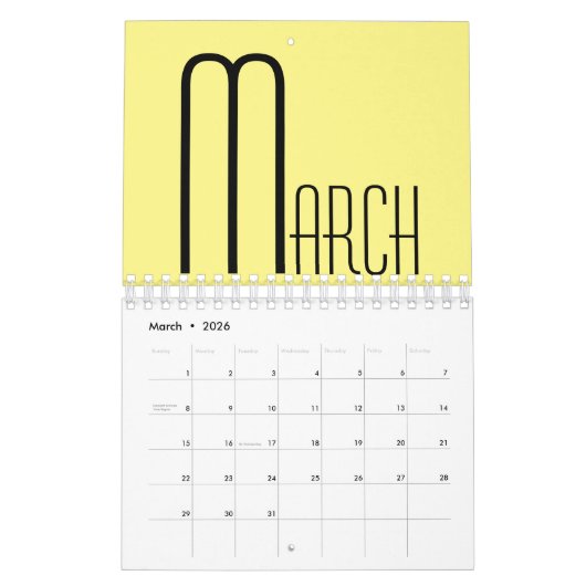Calendrier mural minimal (Mar 2026)