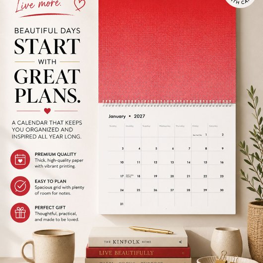 Calendrier mural minimaliste rouge moderne