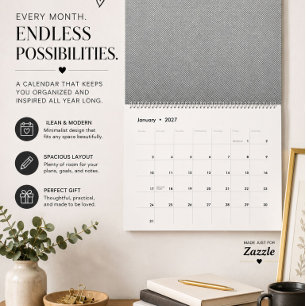 Calendrier mural moderne noir et blanc