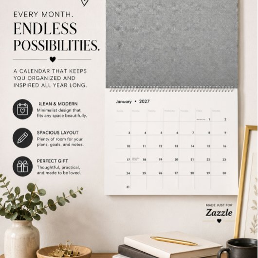 Calendrier mural moderne noir et blanc
