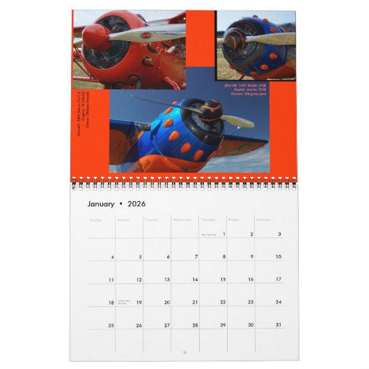 Calendrier Mural Moteurs d'aéronefs anciens taille standard 2014 (Jan 2026)