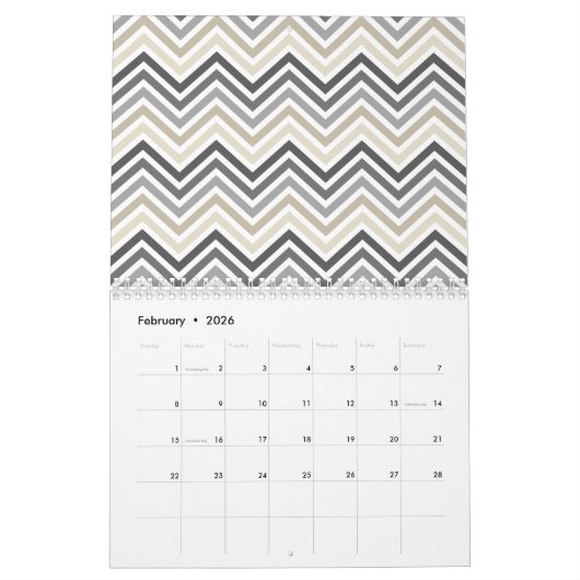 Calendrier Mural Motifs chic avec damas et chevrons plus (Feb 2026)