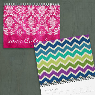 Calendrier Mural Motifs girly chic avec damas et chevrons plus