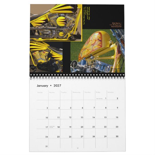 Calendrier Mural Moto faite sur commande peignant la taille du Midi (Jan 2027)