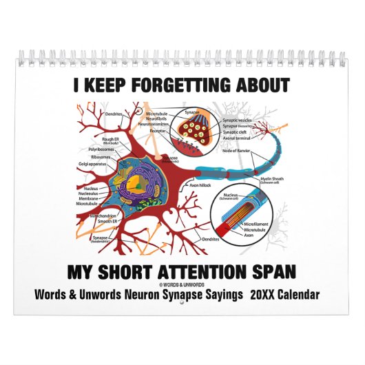 Calendrier Mural Mots et énonciations 20XX de synapse de neurone (Protection)