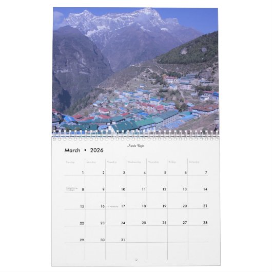 Calendrier Mural Népal Mont Everest Base Camp 2 (Mar 2026)