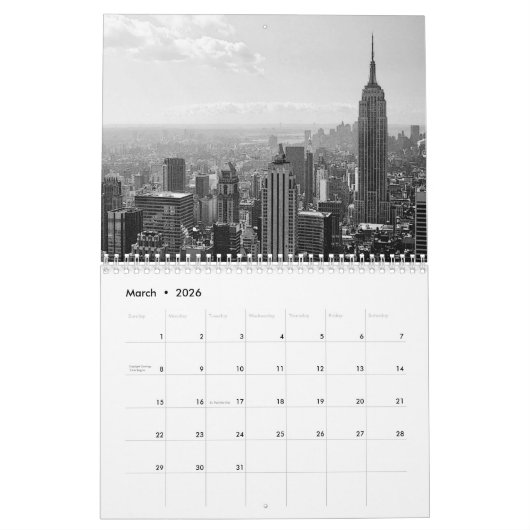 Calendrier Mural New York (noir et blanc) (Mar 2026)