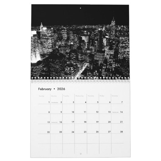 Calendrier Mural New York (noir et blanc) (Feb 2026)