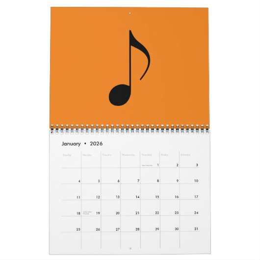 Calendrier Mural notes de musique graphique et cool (Jan 2026)