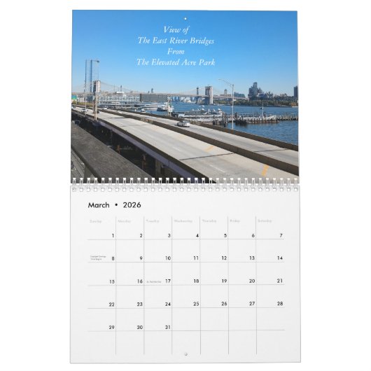 Calendrier mural NYC unique et unique (Mar 2026)