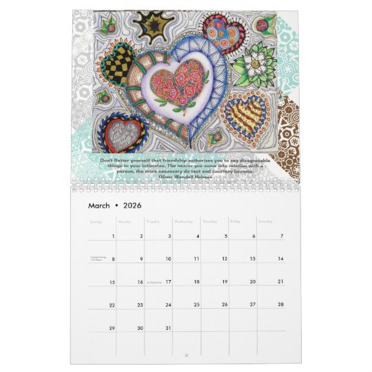 Calendrier mural original d'art (Mar 2026)