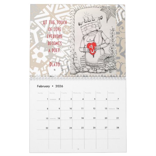 Calendrier mural original d'art (Feb 2026)