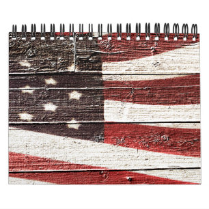 Calendrier Mural Painted American Flag on Rustic Wood Texture