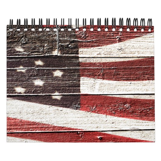 Calendrier Mural Painted American Flag on Rustic Wood Texture (Protection)