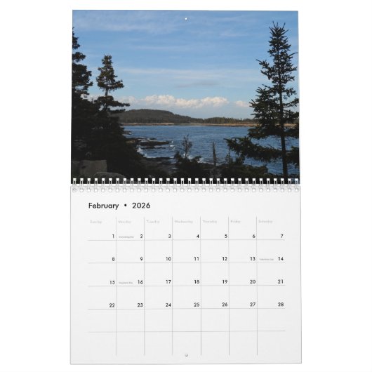 Calendrier Mural Parc national de l'Acadie (Feb 2026)