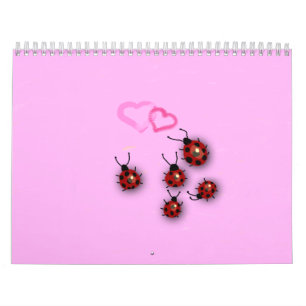 Calendrier Mural Petites coccinelles et paysage rose rêveur