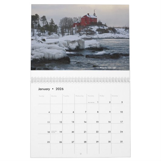 Calendrier Mural Phares de Great Lakes (Jan 2026)