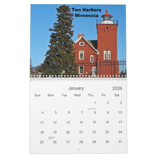 Calendrier Mural Phares des Great Lakes (Jan 2026)