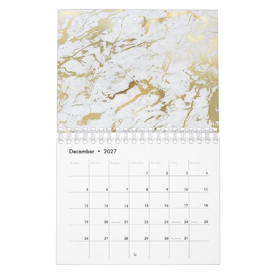 Calendrier Mural Pierre Rose or minimaliste en marbre blanc gris ar (Dec 2027)