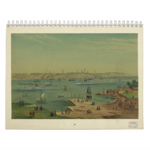 Calendrier Mural Port de Portland Maine en 1854 par W.S. Hatton