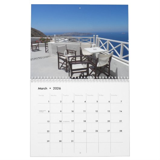 Calendrier Mural Santorin (Mar 2026)