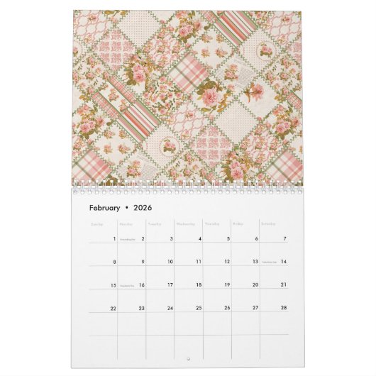 Calendrier mural Shabby Chic Patchwork (Feb 2026)