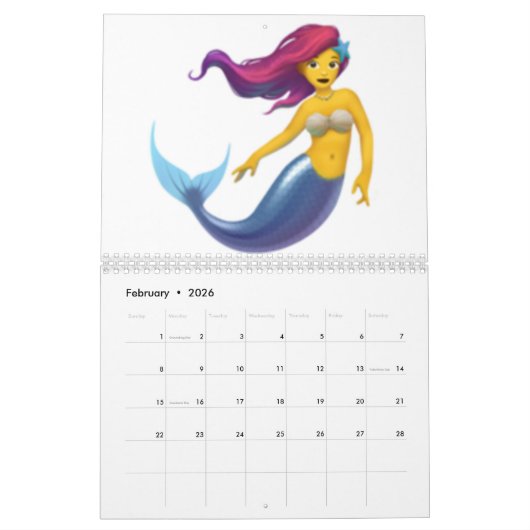 Calendrier Mural Sirène - Emoji (Feb 2026)