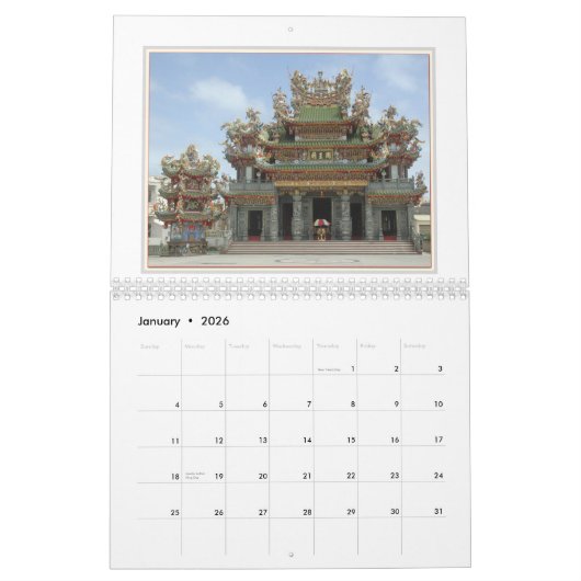 Calendrier Mural Temples de Taïwan (Jan 2026)