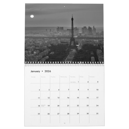 Calendrier Mural Tour Eiffel Paris Noir & Blanc (Jan 2026)