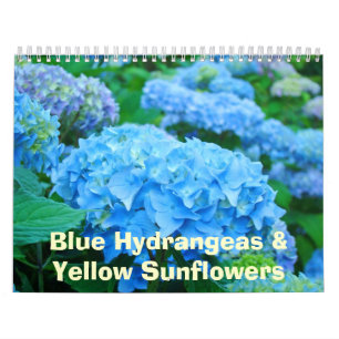 Calendrier Mural Tournesols jaunes d'hortensias bleus floraux de