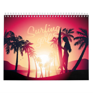 Calendrier Mural Une fille de surf au lever du soleil